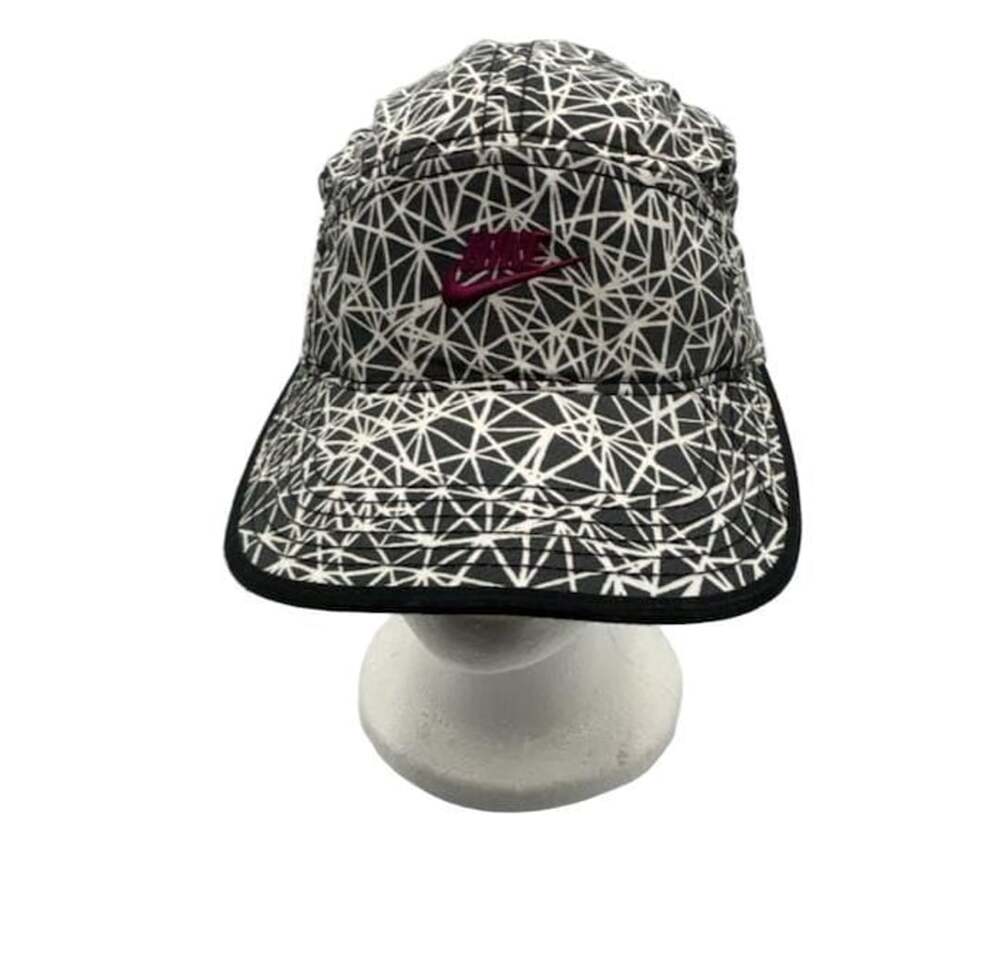 Nike AW84 5-Panel Geometric Web Print Hat Cap Black White Pink Y2K